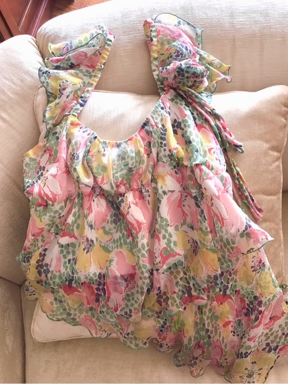 Anna Sui Silk Chiffon Baby Doll w/Asymmetric hem